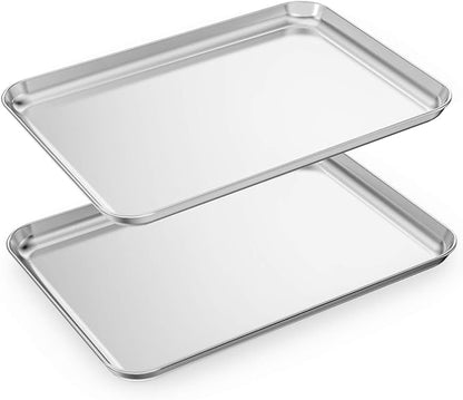 Baking Sheets Set of 2, HKJ Chef Cookie Sheets 2 Pieces & Stainless Steel Baking Pans & Toaster Oven Tray Pans, Rectangle Size 18 x 13 x 1 inch, Non Toxic & Healthy & Easy to Clean