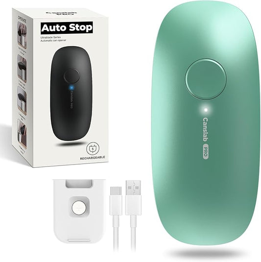Ultrablade PRO Auto Stop Can Opener - Rechargeable Electric Can Opener for Kitchen for Seniors with Arthritis - One Touch Side Cut Opener, Smooth Edge, Handfree, Wall Mounted Small Size, Green