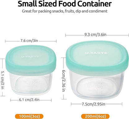 U-Taste 3oz 6oz Small Storage Containers: Food Grade Liquid-Silicone Freezer Box with Airtight Lid, Microwave Safe with Clear Measurements, Reusable for Meal Prepping Portion (Set of 4, Aqua Sky)