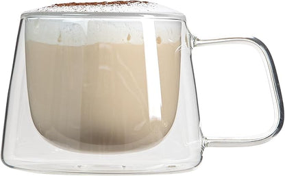 Restaurantware-Forma Professional 6.8 Ounce Double Wall Coffee Mugs, 12 Insulated Coffee Mugs With Handle - Dishwashable, Reusable, Clear Glass Beverage Cups, Freezable, For Hot Or Cold Beverages