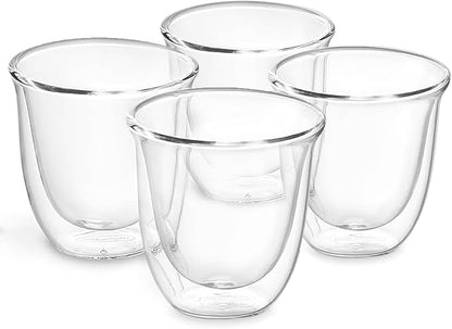 Double Wall Insulated Espresso Cups Set of 4-3oz Borosilicate Glass, Heat & Thermal Shock Resistant, Keeps Hands Cool, for Home, Cafe, Gift