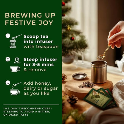 Gya Tea Co 14 Flavors Merry Tea Gift Set Variety Pack (28 Packs) - Assorted Loose Leaf Tea Sampler for Warm Holidays - Get Well Gifts With Infuser & Spoon