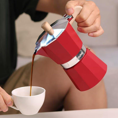 Sivaphe Aluminum Moka Pot 3 Espresso Cups, Percolator Espresso and Coffee Maker, Portable Stovetop Italian and Cuban Café Brewer for Home and Camping Red
