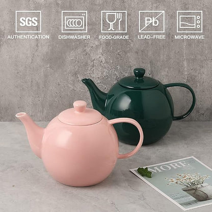 Sweejar Porcelain Teapot with Removable Stainless Steel Infuser,Microwave & Dishwasher Safe Tea Pots for Loose Tea,Tea Infuser Pots for Chrismas Women Gift (40oz Jade)
