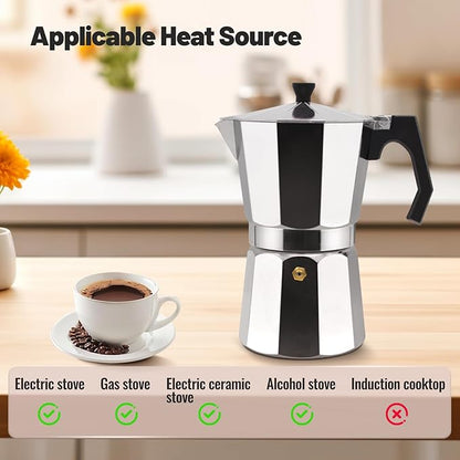 2 Cup Aluminum Moka Pot Classic Stovetop Espresso Coffee Maker 100ml 3.4oz Coffeemaker Percolator Mocha Pot Greca Coffee Maker Cafe Makers for Italian and Cuban Café Brewing Silver