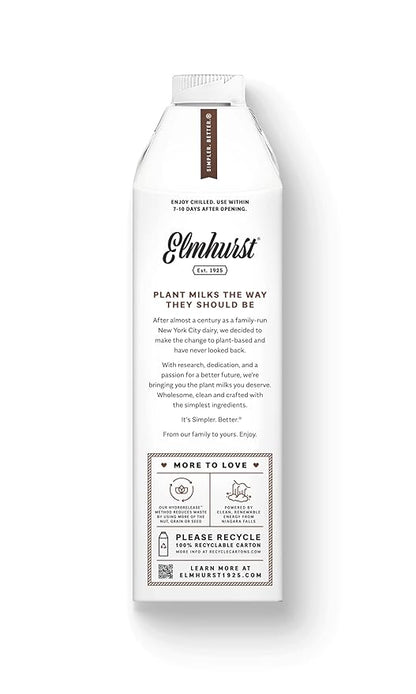 Elmhurst 1925 Chocolate Oat Milk - 32 Ounce (Pack of 6) Dairy-Free, Vegan, Kosher, Gluten-Free, Less Sugar, Shelf Stable Plant Based Milk Made with Whole Grain Oats & Cocoa for Smoothies & Baking