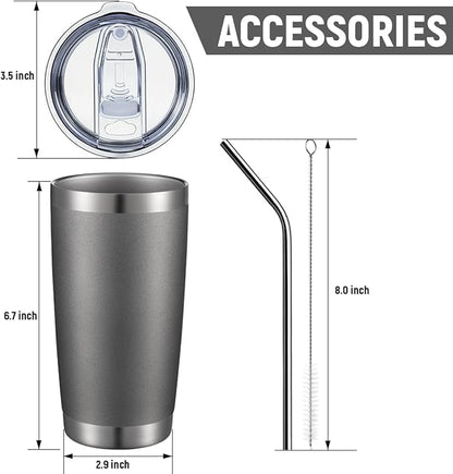 COMOOO 20oz 4Pack Double Wall Vacuum Insulated Travel Mug, Stainless Steel Tumbler with Lid, Durable Powder Coated Insulated Coffee Cup for Cold & Hot Drinks (Grey, 4 Pack)