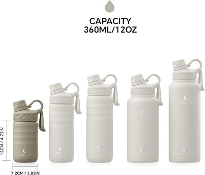 IDEUS Insulated Water Bottle 12oz, Stainless Steel Insulated Water Bottle For School, Insulated Bottles With Straws Leakproof, Vacuum Double Wall Water Bottles For Boys And Girls With 2 Lids, BPA Free
