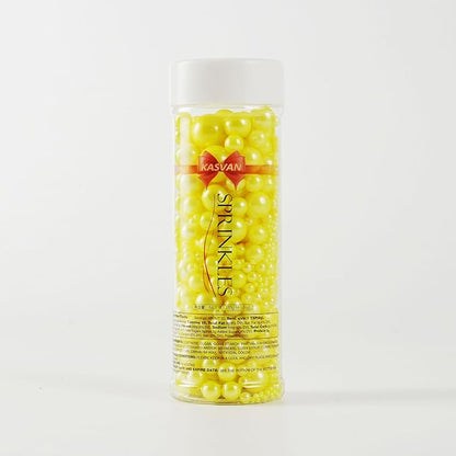 Kasvan Yellow Pearl Sugar Sprinkles - Edible Candy Pearls 130g/4.58 Oz, Mix Size, Baking Cake Decorations, Ice Cream Toppings and Cookie Decorating, Wedding Party Chirstmas Supplies