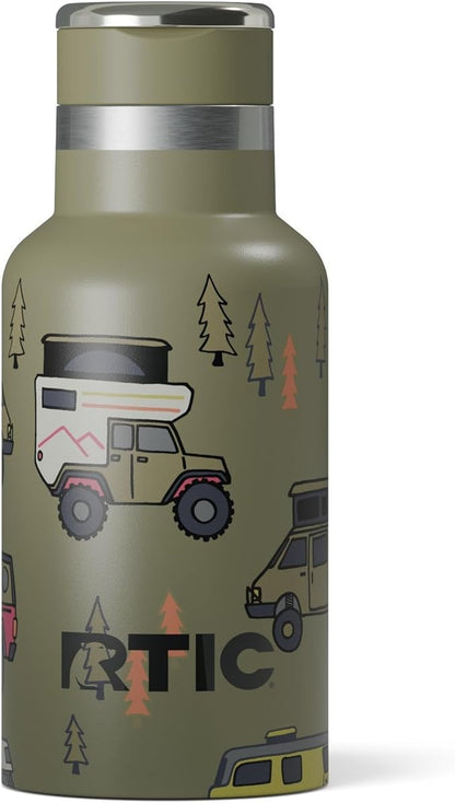 RTIC Little Journey Bottle with Straw, Insulated, Stainless Steel, Metal, Double Wall Vacuum-Insulation, Ceramic-Lined, Leak-Proof Lid, BPA-Free Water Flask for Sports, Travel, Happy Camper