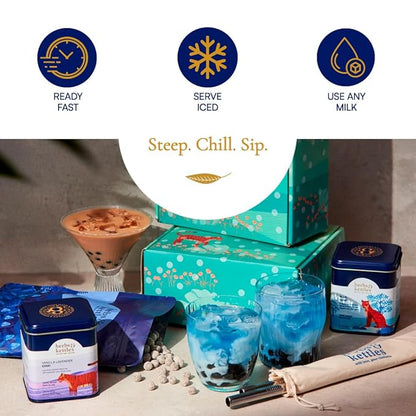 Herbs & Kettles Vanilla Lavender Chai Boba Kit | Assam Black Tea with Real Vanilla Bean, Lavender Flowers & Warming Spices + Chewy Tapioca Pearls | DIY Bubble Tea Kit with Reusable Straws