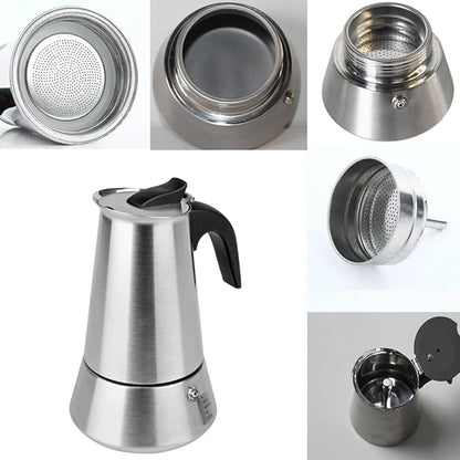 4 Cup Stovetop Espresso Maker Matte Stainless Steel Moka Pot Italian and Cuban Mocha Coffee Maker, Compatible with Gas, Electric, Ceramic, and Induction stovetops(6.6 fl oz/200 ml)