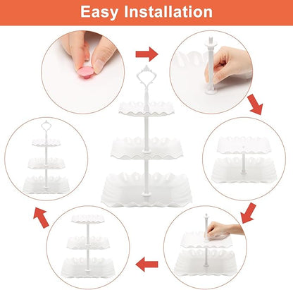 Coitak Plastic Cupcake Stands, 3 Tier Cupcake Stand, Dessert Tower Tray for Tea Party, Baby Shower and Wedding (2 Pack)