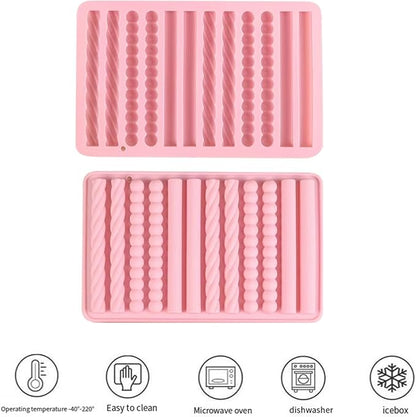 2Pcs oat bar mold - 12 long biscuit molds- Chocolate silicone mold for baking candies/energy bars, cheesecake, dried fruit cereal cookies (2, Pink)