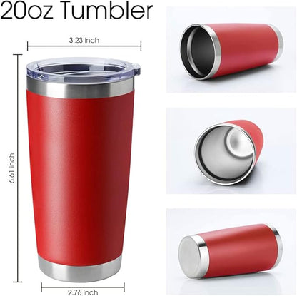 HASLE OUTFITTERS 20oz Tumblers Stainless Steel Mugs with Lid Double Wall Vacuum Insulated Coffee Cups for Cold & Hot Drinks (20oz-Red, 4 Pack)