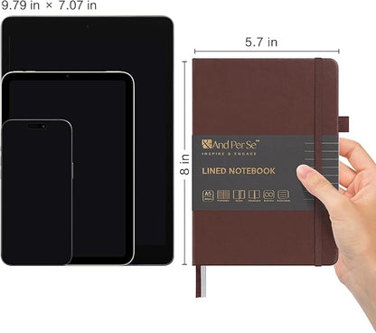 &And Per Se Lined Journal Notebook, 160 Pages, A5 5.7 x 8 inches College Ruled Thick Paper Notebook Journals for Writing, Hardcover Notebooks for Women Men Office School (1 Pack, Chocolate)
