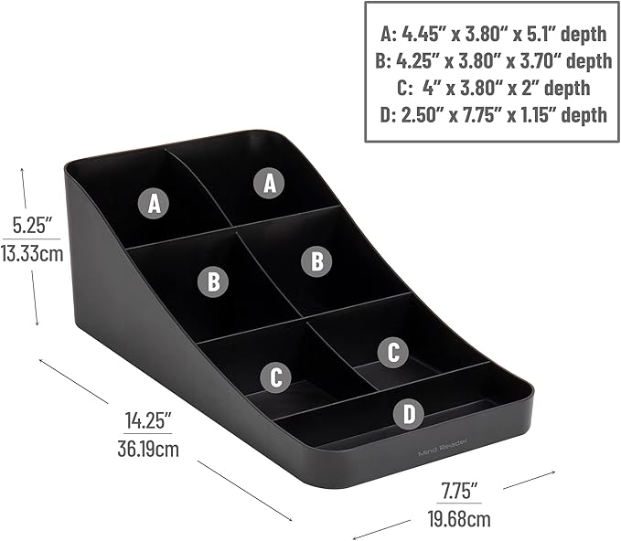Mind Reader Cup and Condiment Station, Countertop Organizer, Coffee Bar, Kitchen, Stirrers, 7.25"L x 15.5"W x 5.25"H, Black