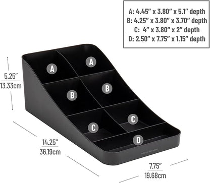 Mind Reader Cup and Condiment Station, Countertop Organizer, Coffee Bar, Kitchen, Stirrers, 7.25"L x 15.5"W x 5.25"H, Black