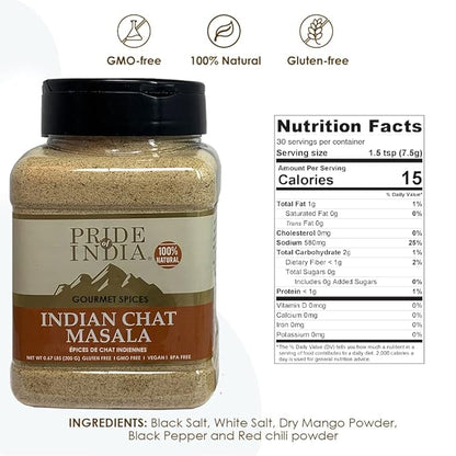 Pride of India – Indian Chat Masala Seasoning Spice – Ideal for Savory Dishes – Perfect Seasoning for Drinks/Salads/Fruits – Preservatives Free – Easy to Store – 8oz. Medium Dual Sifter Jar