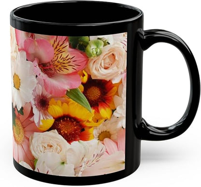 11 OZ Novelty Coffee Mugs - Christmas Gift (Black Floral Mug)