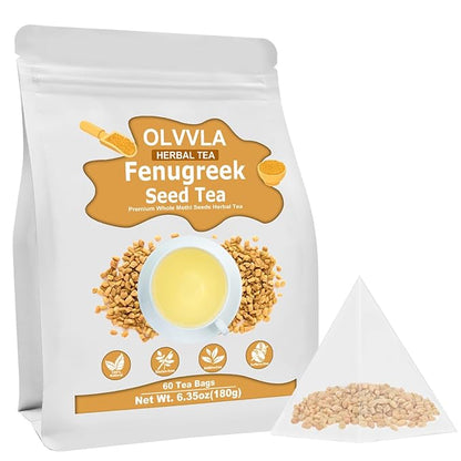 Olvvla - Premium Fenugreek Seed Tea Bags - 3g X 60 Count - 100% Pure Natural Fenugreek Methi Seeds - Non-GMO - Caffeine-free - Gluten-Free - Fenugreek Tea