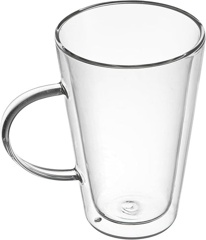 Restaurantware-Forma Professional 13.5 oz Double Wall Glass Mugs, 2 Insulated Coffee Mugs With Handle - Dishwashable, Reusable, Clear Glass Beverage Cups, Freezable, For Hot Or Cold Beverages