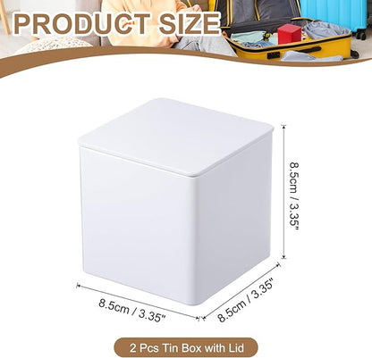 PATIKIL Metal Tea and Tin Set 3.35"x3.35"x3.35", 2 Pcs Metal Storage Airtight Storage Square Container with Lid for Loose Tea Coffee Candy Treats Gifts Spice DIY, White