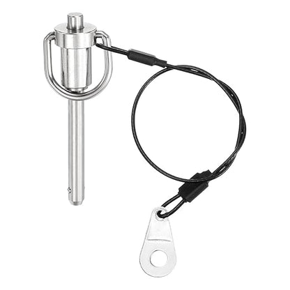 uxcell 1 Pcs Quick Release Pin, 1/4" x 1.57"(Dia. x L) Push-Button Ball Locking Pin 304 Stainless Steel Ring Handle Locking Pin with Wire for Audio Bimini Top Marine, Silver