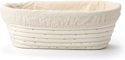 Saint Germain Bakery Premium Round Bread Banneton Basket with Liner - Perfect Brotform Proofing Basket for Making Beautiful Bread (10 inch Oval)
