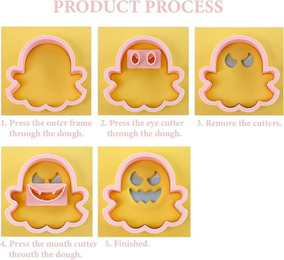 10Pcs Halloween Cookie Cutters, 3D Cookie Cutter with Plunger Stamp, Ghost Biscuit Cutters Cake Baking Fondant Embosser Stamps Halloween Party DIY Cake Decorating Tools(L10)