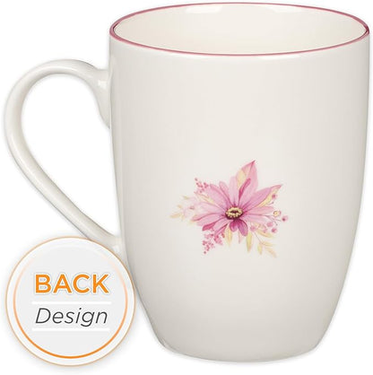 Christian Art Gifts Inspirational Scripture Ceramic Coffee & Tea Mug for Women: Walk by Faith Encouraging Bible Verse Cup, Microwave & Dishwasher Safe, Lead-free, White & Pink Floral Wreath, 12 oz.