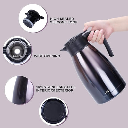 GiNT 2.2L / 74Oz Thermal Coffee Carafe, Insulated Stainless Steel Coffee Carafes for Keeping Hot/Double Walled Vacuum Thermal Carafe (Purple)