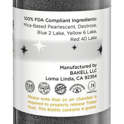 Bakell - Black Tinker Dust (4g, 1x Mini Spray Pump) Edible Glitter for Food, Desserts, and Beverages!