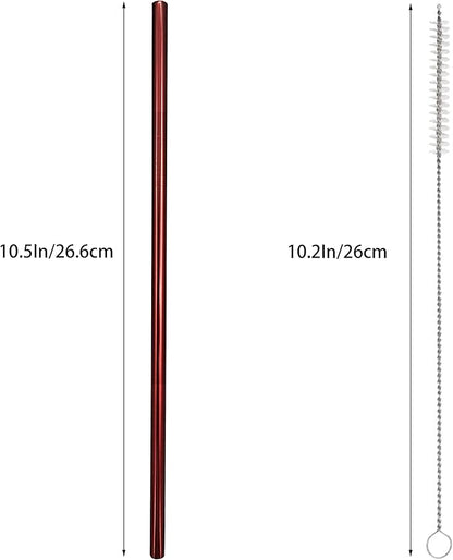 10 Pcs Stainless Steel Straws, Reusable Drinking Straws, Straight Metal Straw Sets with 2 Pcs Cleaning Brushes (10.5 Inch, Red)