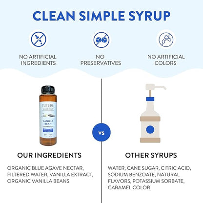 Vanilla Bean Agave Simple Syrup for Coffee & Cocktails - Sweetened with Organic Agave Nectar - Infused with Real Vanilla Bean - 13.5 oz