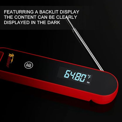 The Latest Thermocouple Instant Reading Meat Thermometer Digital,Faster Less Than 0.6 Second Response,IP67 Waterproof Thermometer Suitable for Grilling, Cooking,BBQ Gifts for Men (Red)