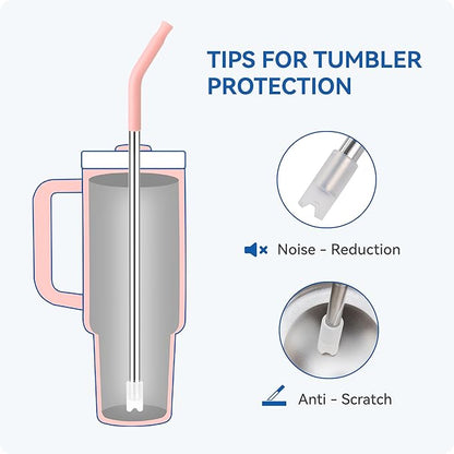 Reusable Metal Straws with Silicone Tip for Stanley 30oz,Stainless Steel Drinking Straws for 30oz Tumbler,3 Straight Tubes & 6 Tips& 1 Cleanr Brush (Goldenrod)