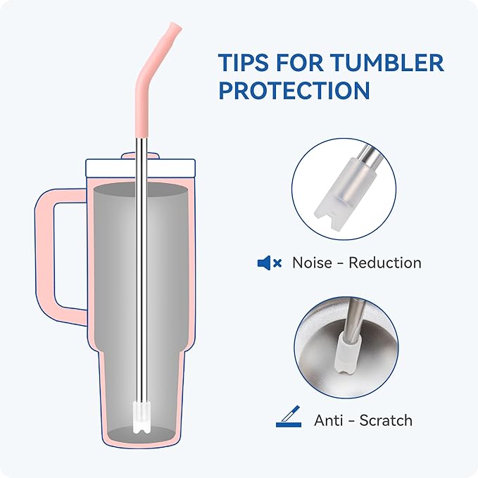 Reusable Metal Straws with Silicone Tip for Stanley 30oz,Stainless Steel Drinking Straws for 30oz Tumbler,3 Straight Tubes & 6 Tips& 1 Cleanr Brush (Transparent)