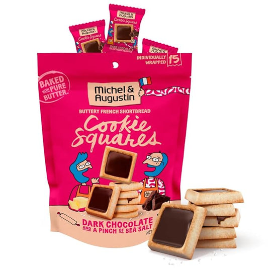 Michel et Augustin Cookies, Individually Wrapped Snacks, Gourmet Dark Chocolate & Sea Salt Shortbread, 15 French Butter Cookies