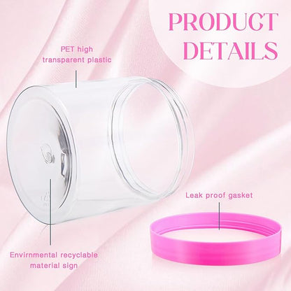 Patelai 4 Pieces Round Wide-mouth Leak Proof Plastic Container Jars with Lids for Travel Storage Makeup Beauty Products Face Creams Oils Salves Ointments DIY Making(16 Ounce,Pink)