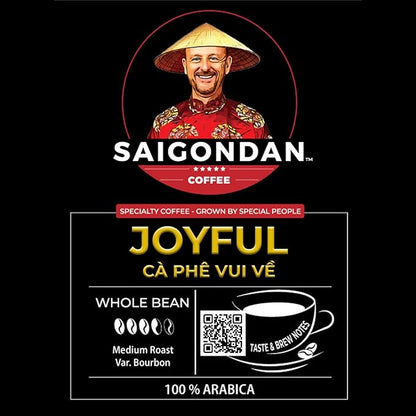 Vietnamese Coffee Beans - Saigondan Joyful | Medium Roast | 100% Arabica Bourbon | Single Origin | Roasted in Small Batches | Direct Trade | Notes of Orange Blossoms | No Preservatives | 12 Oz