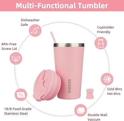 BJPKPK 18oz Tumbler With lid And Straw Stainless Steel Travel Coffee Mug Insulated Tumblers Cups,Light Pink