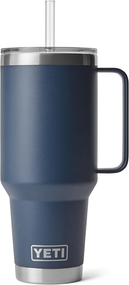 YETI Rambler 42 oz Tumbler with Handle and Straw Lid, Travel Mug Water Tumbler, Vacuum Insulated Cup with Handle, Stainless Steel, Navy