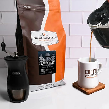 Fresh Roasted Coffee, Organic Black Knight | USDA Organic, Kosher | Dark Roast 5 lb (80 oz) Ground