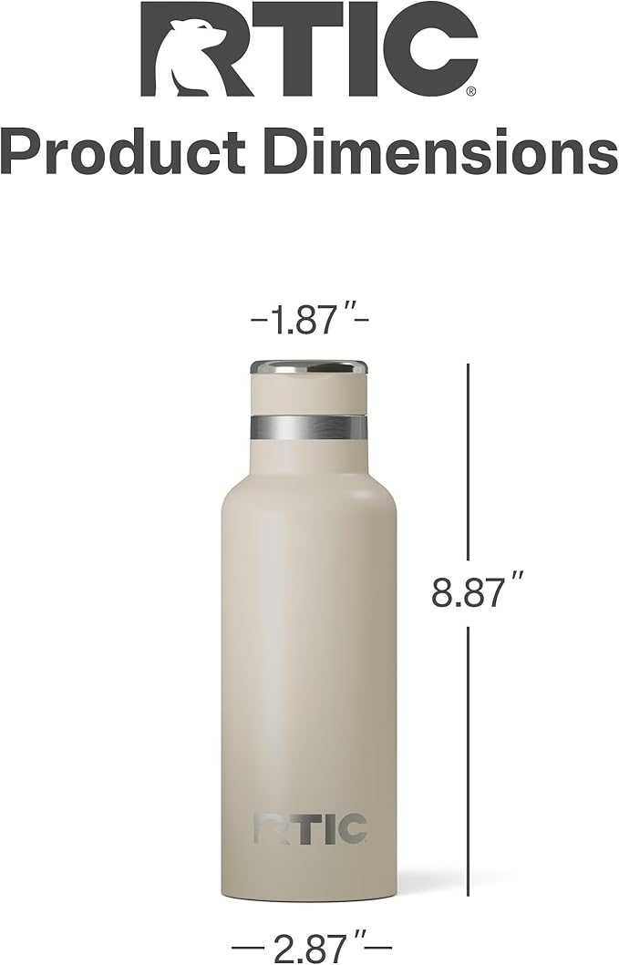 RTIC 16oz Journey Bottle Metal Stainless Steel Vacuum Insulated, BPA Free, Reusable, for Water, Hot and Cold Drinks, Travel, Sports, Camping, Beach