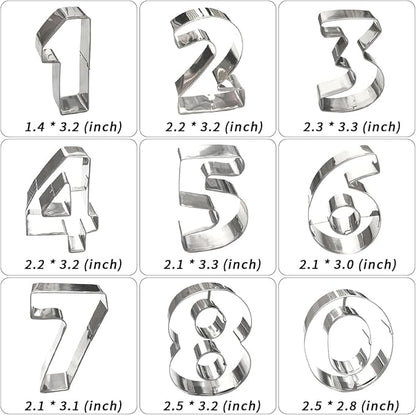 Number Cookie Cutters Shapes 9pcs, Sturdy Basic Biscuit Cutters Set with Dough Cutter, Metal Birthday Cookie Cutters for Holiday Baking Decorating