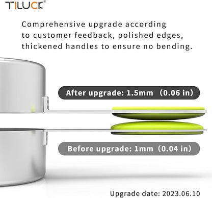 TILUCK measuring cups and magnetic measuring spoons set, stainless steel measuring cups, 6 double-sided stainless steel measuring spoons & 1 leveler(7+7)