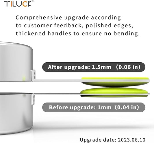 TILUCK measuring cups and magnetic measuring spoons set, stainless steel measuring cups, 6 double-sided stainless steel measuring spoons & 1 leveler(7+7)