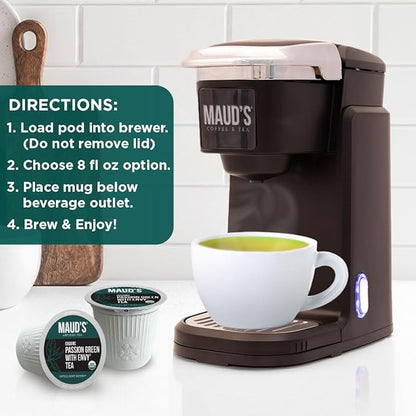 Maud's Organic Passion Green Tea Pods, 24 ct, Recyclable Single Serve Tea Pods – 100% Gourmet Blended Tea Leaves, Compatible with Keurig K Cups Maker