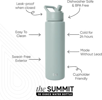 Simple Modern Water Bottle with Straw Lid | Vacuum Insulated Stainless Steel Metal Thermos | Reusable Leak Proof BPA-Free Flask for Sports Gym | Summit Collection | 30oz, Sea Glass Sage